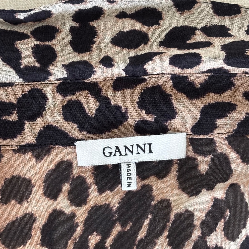 GANNI leopard 🐆 blouse button down shirt top long sleeves 34 XS - Picture 8 of 10